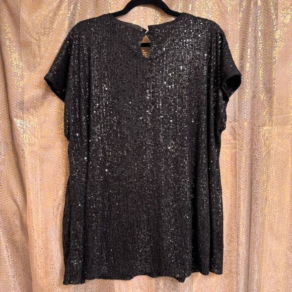 Maurice’s Edgely Black Sequin Short Sleeve Blouse Shirt 2X NWT - Picture 2 of 7